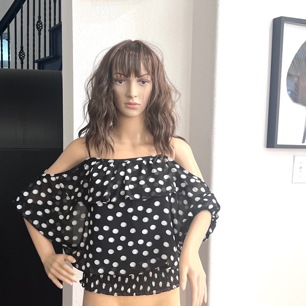 XOXO Black & White Polka Dot Off-The Shoulder Blouse